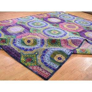 12'x15'3" Oversized Sari Silk With Textured Wool Mamluk Design Hand Knotted Oriental Rug FWR355578