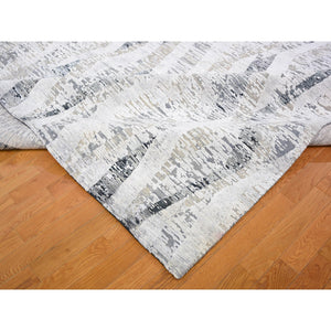 11'10"x15'2" DIMENSIONAL CURTAINS Gray Oversized Silk With Textured Wool Hand Knotted Oriental Rug FWR355608
