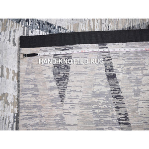 11'10"x15'2" DIMENSIONAL CURTAINS Gray Oversized Silk With Textured Wool Hand Knotted Oriental Rug FWR355608