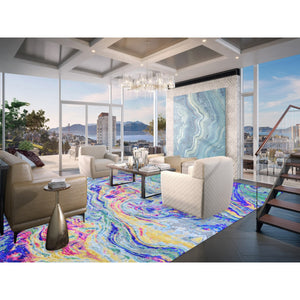 11'7"x14'5" THE LAVA, Oversized Colorful Sari Silk With Textured Wool Hand Knotted Oriental Rug FWR355620
