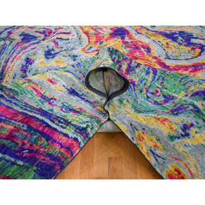 11'7"x14'5" THE LAVA, Oversized Colorful Sari Silk With Textured Wool Hand Knotted Oriental Rug FWR355620