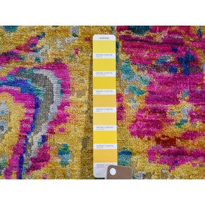 11'7"x14'5" THE LAVA, Oversized Colorful Sari Silk With Textured Wool Hand Knotted Oriental Rug FWR355620