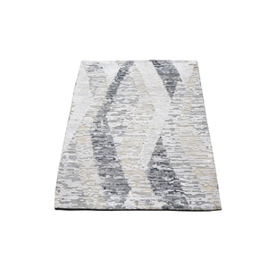 2'x3'1" DIMENSIONAL CURTAINS Gray Silk With Textured Wool Oriental Rug FWR355668