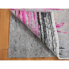 Load image into Gallery viewer, 2&#39;x2&#39; Erased Horizontal Line Design ,Pink Sari Silk With Textured Wool Oriental Rug FWR355674