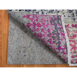 2'x2' Sample Gray Sari Silk With Textured Wool Hand Knotted Oriental Rug FWR355698