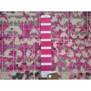 2'x2' Sample Gray Sari Silk With Textured Wool Hand Knotted Oriental Rug FWR355698