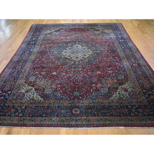 8'7"x12' Red Antique Persian Kashan, Full Pile, Clean, Soft, Abrash Hand Knotted Oriental Rug FWR355740