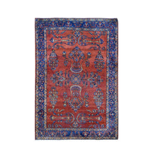 Load image into Gallery viewer, 4&#39;3&quot;x6&#39;3&quot; Red Antique Persian Mohajeran Sarouk Some Wear Soft And Clean Hand Knotted Oriental Rug FWR355770