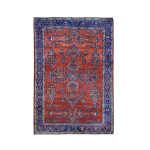 4'3"x6'3" Red Antique Persian Mohajeran Sarouk Some Wear Soft And Clean Hand Knotted Oriental Rug FWR355770