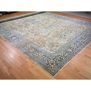 13'7"x23' Cream Color Oversized Antique Soft Colors Persian Khorasan Even Wear Hand Knotted Oriental Rug FWR355830