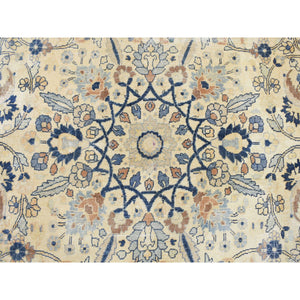 13'7"x23' Cream Color Oversized Antique Soft Colors Persian Khorasan Even Wear Hand Knotted Oriental Rug FWR355830