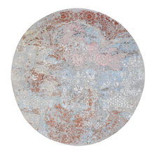 Load image into Gallery viewer, 8&#39;x8&#39; Pastels Transitional Design Wool And Silk Hi-Low Pile Denser Weave Round Hand Knotted Oriental Rug FWR355848