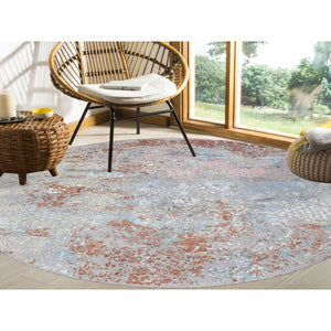 8'x8' Pastels Transitional Design Wool And Silk Hi-Low Pile Denser Weave Round Hand Knotted Oriental Rug FWR355848