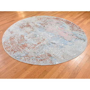 8'x8' Pastels Transitional Design Wool And Silk Hi-Low Pile Denser Weave Round Hand Knotted Oriental Rug FWR355848
