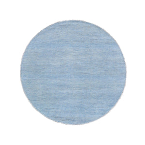6'x6' Blue Grass Design Wool and Silk Round Hand Knotted Oriental Rug FWR355908