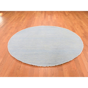 6'x6' Blue Grass Design Wool and Silk Round Hand Knotted Oriental Rug FWR355908