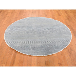 6'x6' Gray Wool and Silk Grass Design Hand Knotted Round Oriental Rug FWR355998