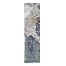 Load image into Gallery viewer, 2&#39;6&quot;x10&#39; Gray Dense Weave Abstract Design Wool and Silk Hand Knotted Runner Oriental Rug FWR356088