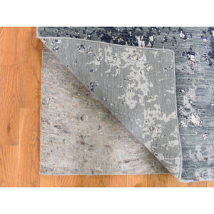 2'6"x10' Gray Dense Weave Abstract Design Wool and Silk Hand Knotted Runner Oriental Rug FWR356088
