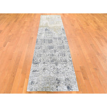 Load image into Gallery viewer, 2&#39;5&quot;x12&#39;1&quot; Ivory Dense Weave Abstract Design Wool and Silk Hand Knotted Runner Oriental Rug FWR356124