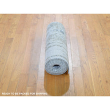 Load image into Gallery viewer, 2&#39;5&quot;x12&#39;1&quot; Ivory Dense Weave Abstract Design Wool and Silk Hand Knotted Runner Oriental Rug FWR356124