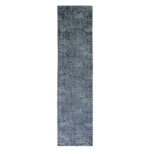 Load image into Gallery viewer, 2&#39;5&quot;x10&#39;1&quot; Gray Fine jacquard Hand Loomed Erased Design Wool and Silk Runner Oriental Rug FWR356160