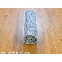 Load image into Gallery viewer, 2&#39;5&quot;x10&#39;1&quot; Gray Fine jacquard Hand Loomed Erased Design Wool and Silk Runner Oriental Rug FWR356160