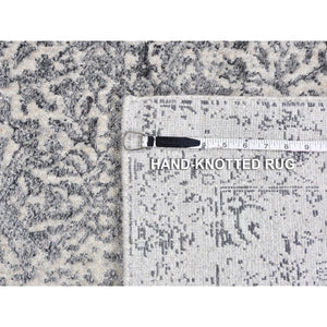 2'5"x10'1" Gray Fine jacquard Hand Loomed Erased Design Wool and Silk Runner Oriental Rug FWR356160