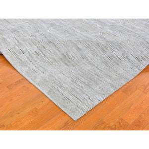 9'9"x14'1" Ivory Silk with Textured Wool Tone on Tone Serrated Hand Knotted Oriental Rug FWR356196
