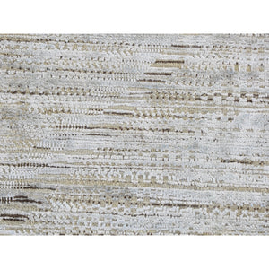 9'9"x14'1" Ivory Silk with Textured Wool Tone on Tone Serrated Hand Knotted Oriental Rug FWR356196