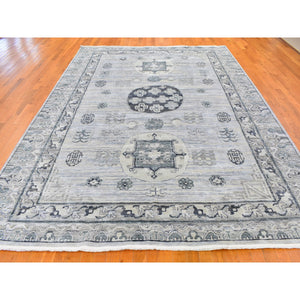 8'10"x12'1" Pure Silk with Textured Wool Khotan Design Hand Knotted Oriental Rug FWR356220