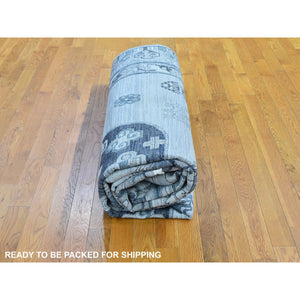 8'10"x12'1" Pure Silk with Textured Wool Khotan Design Hand Knotted Oriental Rug FWR356220