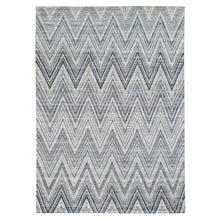 Load image into Gallery viewer, 8&#39;9&quot;x12&#39;2&quot; Ivory Chevron Design Textured Wool and Pure Silk Hand Knotted Oriental Rug FWR356622