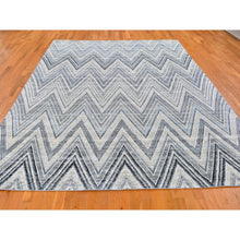 Load image into Gallery viewer, 8&#39;9&quot;x12&#39;2&quot; Ivory Chevron Design Textured Wool and Pure Silk Hand Knotted Oriental Rug FWR356622