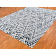Load image into Gallery viewer, 8&#39;9&quot;x12&#39;2&quot; Ivory Chevron Design Textured Wool and Pure Silk Hand Knotted Oriental Rug FWR356622