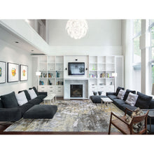Load image into Gallery viewer, 12&#39;x18&#39;2&quot; Oversized Gray with Gold Abstract Design Denser Weave Wool and Silk Hand Knotted Oriental Rug FWR356628