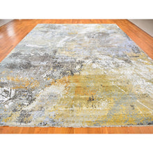 Load image into Gallery viewer, 12&#39;x18&#39;2&quot; Oversized Gray with Gold Abstract Design Denser Weave Wool and Silk Hand Knotted Oriental Rug FWR356628
