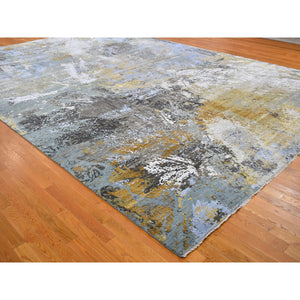 12'x18'2" Oversized Gray with Gold Abstract Design Denser Weave Wool and Silk Hand Knotted Oriental Rug FWR356628