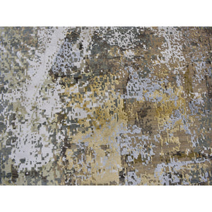 12'x18'2" Oversized Gray with Gold Abstract Design Denser Weave Wool and Silk Hand Knotted Oriental Rug FWR356628