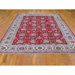 7'2"x10'7" Semi Antique Persian Tabriz All Over Design Pure Wool Hand Knotted Oriental Rug FWR356742