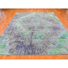 Load image into Gallery viewer, 9&#39;x12&#39;6&quot; Greens DIMINISHING COINS, Sari Silk with Textured Wool Hand Knotted Oriental Rug FWR356754