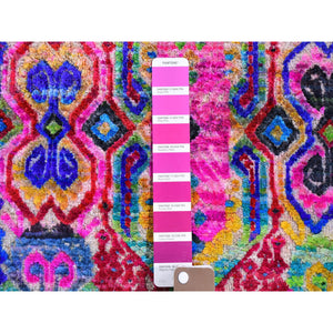 8'10"x12' Colorful Jewellery Design Sari Silk with Textured Wool Hand Knotted Oriental Rug FWR356760