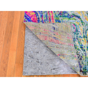 5'10"x9' THE LAVA, Colorful Sari Silk with Textured Wool Hand Knotted Oriental Rug FWR356814