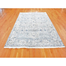 Load image into Gallery viewer, 6&#39;x9&#39;3&quot; Ivory Distressed Oushak Pure Silk with Textured Wool Hand Knotted Oriental Rug FWR356868