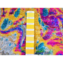 Load image into Gallery viewer, 3&#39;x10&#39; Colorful Sari Silk With Textured Wool The Lava Design Wide Runner Hand Knotted Oriental Rug FWR356898