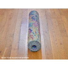 Load image into Gallery viewer, 3&#39;x10&#39; Colorful Sari Silk With Textured Wool The Lava Design Wide Runner Hand Knotted Oriental Rug FWR356898