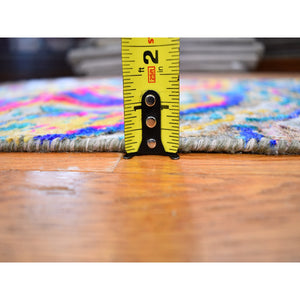 3'x10' Colorful Sari Silk With Textured Wool The Lava Design Wide Runner Hand Knotted Oriental Rug FWR356898