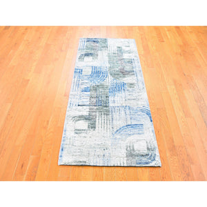 2'8"x6'1" THE INTERTWINED PASSAGE, Hand Knotted Silk with Textured Wool Runner Oriental Rug FWR356994