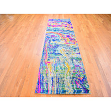 Load image into Gallery viewer, 3&#39;x10&#39; Colorful Sari Silk with Textured Wool The Lava Design Wide Runner Hand Knotted Oriental Rug FWR357012
