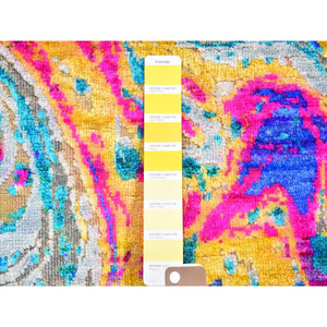 3'x10' Colorful Sari Silk with Textured Wool The Lava Design Wide Runner Hand Knotted Oriental Rug FWR357012